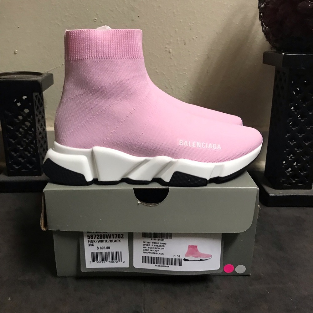 Balenciaga Speed Trainer Knit Sneakers Women Size 9 Sock Sneaker Pink White